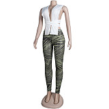Knitted Bandage Tops Printed Leggings Set