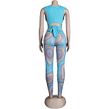 Knitted Bandage Tops Printed Leggings Set