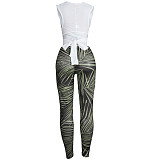 Knitted Bandage Tops Printed Leggings Set