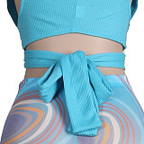 Knitted Bandage Tops Printed Leggings Set
