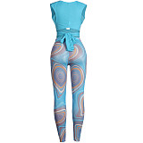 Knitted Bandage Tops Printed Leggings Set