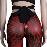 Knitted Bandage Tops Printed Leggings Set