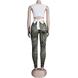 Knitted Bandage Tops Printed Leggings Set