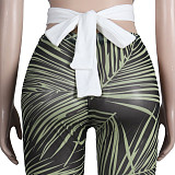 Knitted Bandage Tops Printed Leggings Set