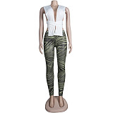 Knitted Bandage Tops Printed Leggings Set