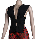 Knitted Bandage Tops Printed Leggings Set