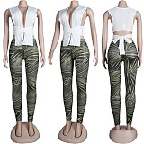 Knitted Bandage Tops Printed Leggings Set