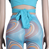Knitted Bandage Tops Printed Leggings Set