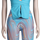Knitted Bandage Tops Printed Leggings Set