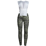Knitted Bandage Tops Printed Leggings Set