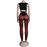 Knitted Bandage Tops Printed Leggings Set