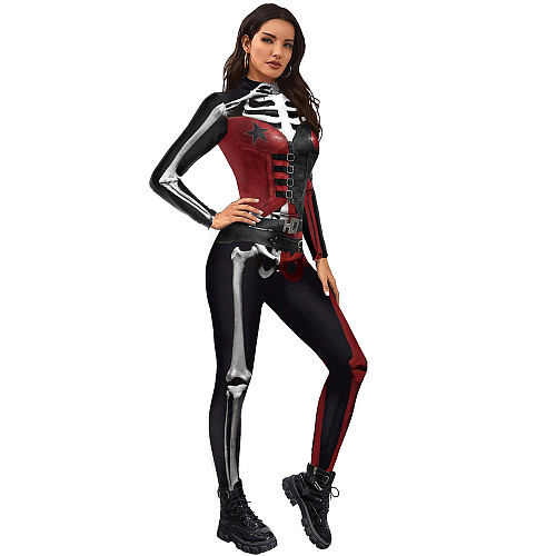Halloween 3D Skull Bone Skeleton Print Jumpsuit