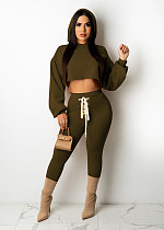 Hooded Bandage Crop Top Skinny Pants Set
