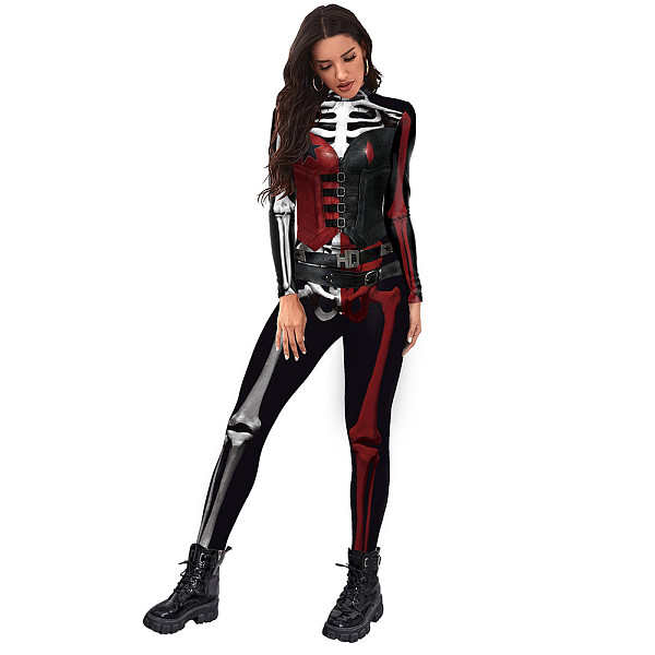 Halloween 3D Skull Bone Skeleton Print Jumpsuit