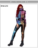 Halloween Color Skeleton Print Bodycon Jumpsuit