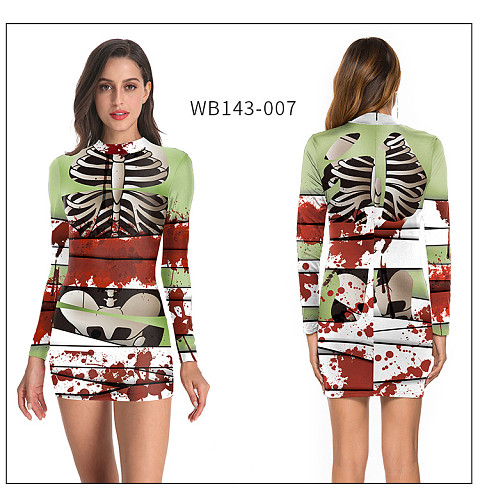 Halloween Print Tight-fitting Long Sleeve Dress