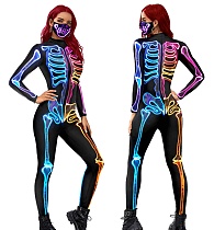 Halloween Color Skeleton Print Bodycon Jumpsuit