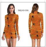 Halloween Print Tight-fitting Long Sleeve Dress