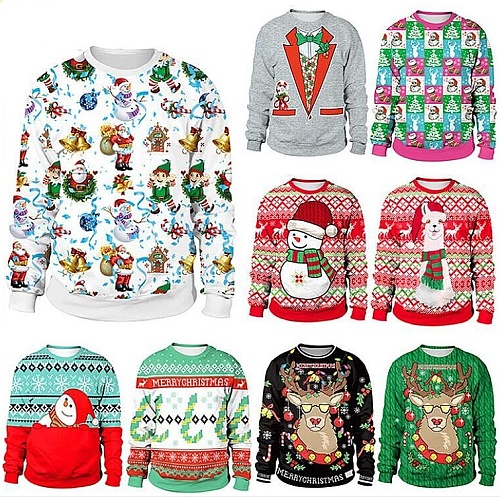 Christmas Print Long Sleeve Round Neck Sweatshirt