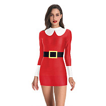 Christmas Print Long Sleeve O-neck Mini Dress