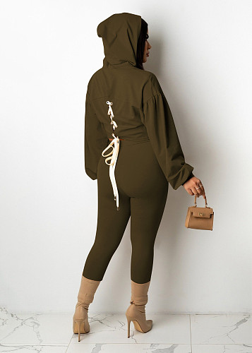 Hooded Bandage Crop Top Skinny Pants Set