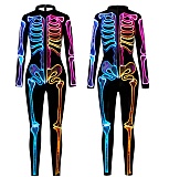 Halloween Color Skeleton Print Bodycon Jumpsuit