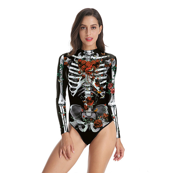 Halloween Scary Costumes Rose Skeleton Bodysuit