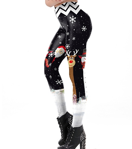 Christmas Snowman Print Bodycon Pants