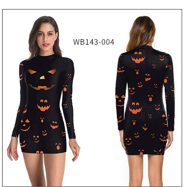 Halloween Print Tight-fitting Long Sleeve Dress
