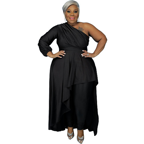 Single Shoulder Long Sleeve Irregular Plus Size Dress