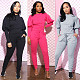 Solid Lantern Sleeve Shirt Top Lace Up Pants Set