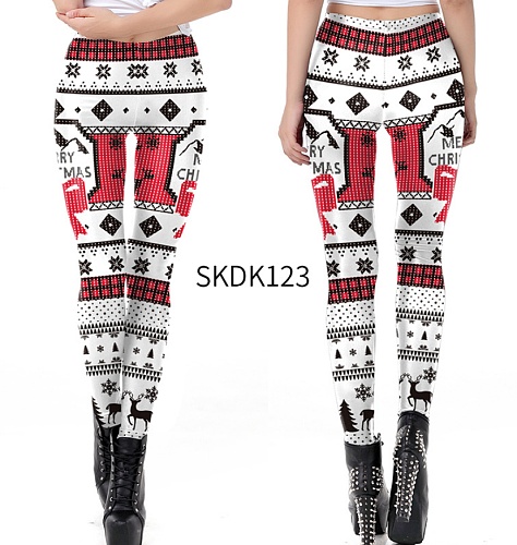 Christmas Print High Waist Skinny Pants