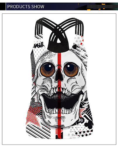 Halloween Skull Print Beauty Back Strap Vest