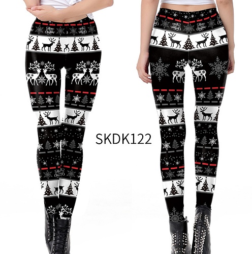 Christmas Print High Waist Skinny Pants