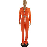 Cross Bandage Hooded Crop Top+Sweatpants Set