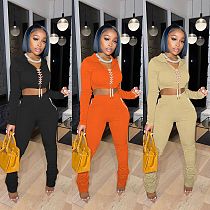 Cross Bandage Hooded Crop Top+Sweatpants Set