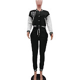 Single-breasted Baseball Jacket And Pants Set