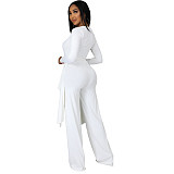 V Neck Irregular Top Straight-leg Pants Set