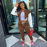 Single-breasted Baseball Jacket And Pants Set