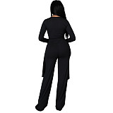 V Neck Irregular Top Straight-leg Pants Set