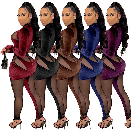Mesh See Through Patchwork Bodycon Jumpsuit
