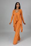 V Neck Irregular Top Straight-leg Pants Set