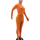 Solid Long Sleeve Zip Top Fitness Pants Set