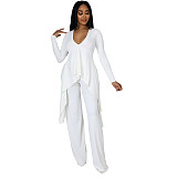 V Neck Irregular Top Straight-leg Pants Set