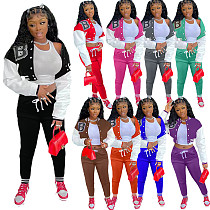 Single-breasted Baseball Jacket And Pants Set