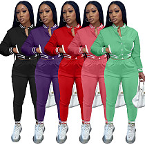 Solid Baseball Jacket And Pants Set
