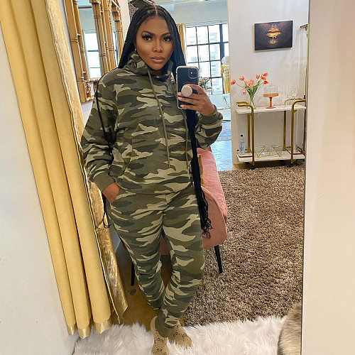 Camouflage Print Hoodie Sweatshirt Pants Set YIM-222