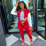 Single-breasted Baseball Jacket And Pants Set