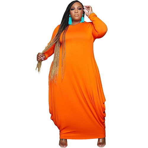 Solid Long Sleeve O Neck Irregular Maxi Dress