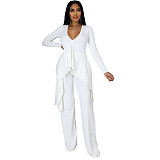 V Neck Irregular Top Straight-leg Pants Set